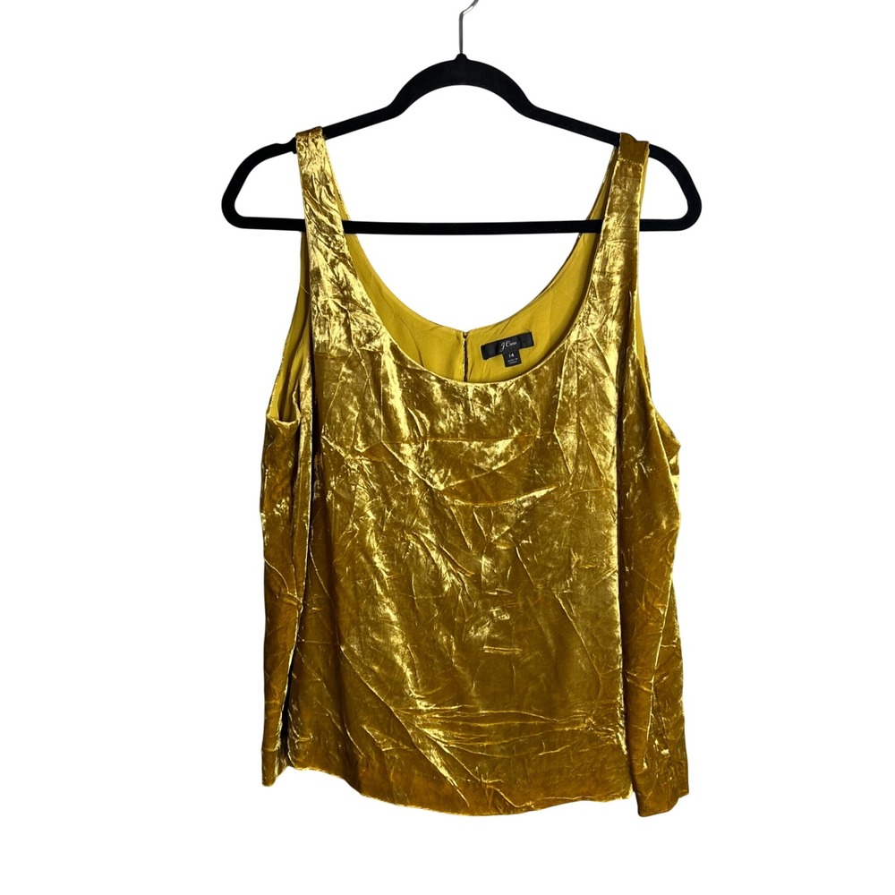 J.Crew Crushed Velvet Tank Top Sz 14 Gold Scoop Neck Sleeveless Blouse Boho Glam